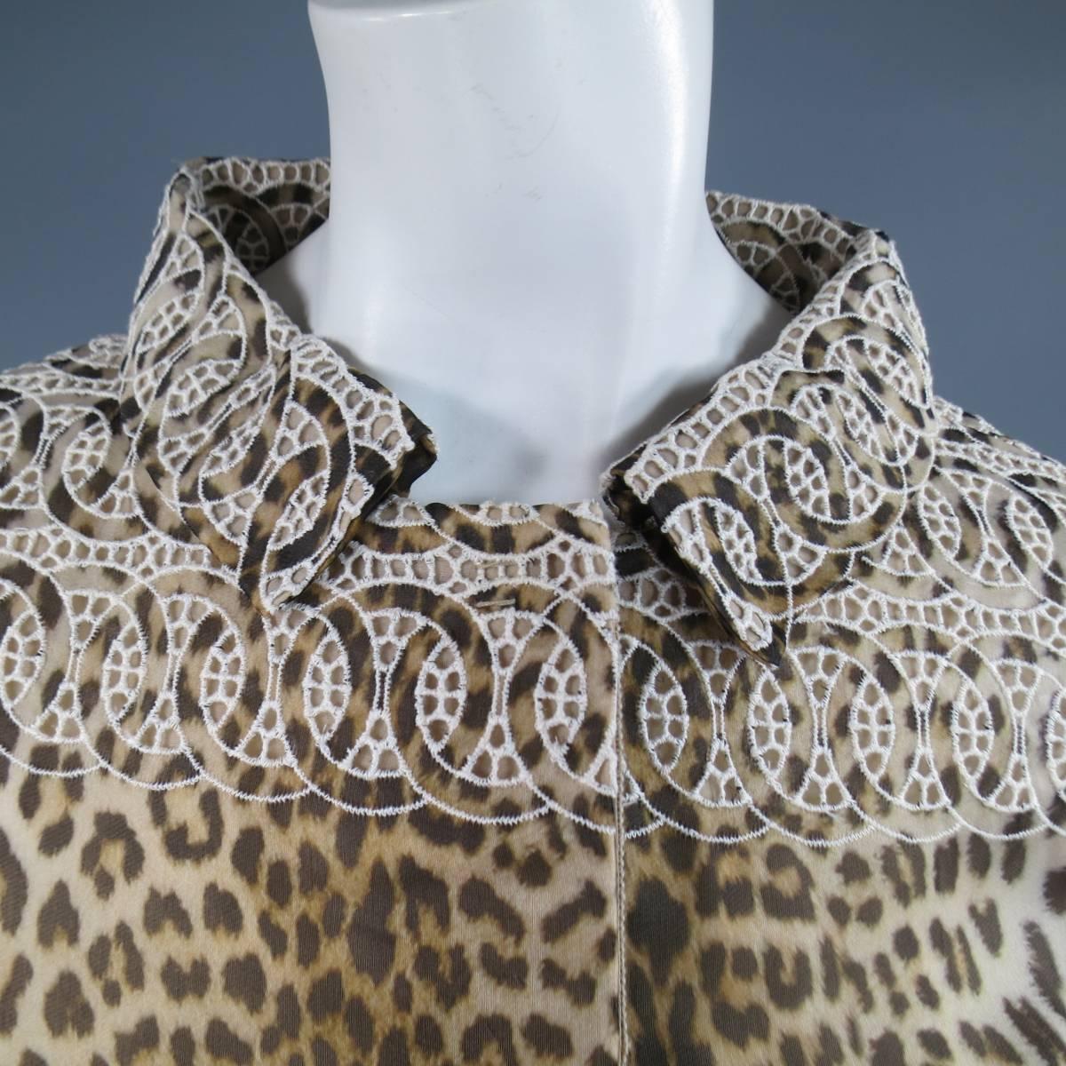 Giambattista Valli Size 6 Beige Brown Leopard Embroidered Lace Silk Coat Dress In Excellent Condition In San Francisco, CA