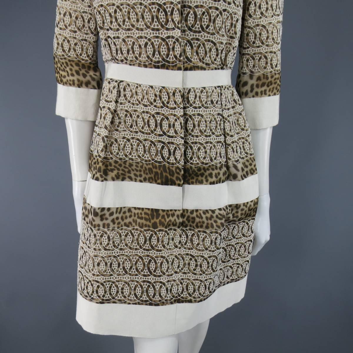 Giambattista Valli Size 6 Beige Brown Leopard Embroidered Lace Silk Coat Dress 4