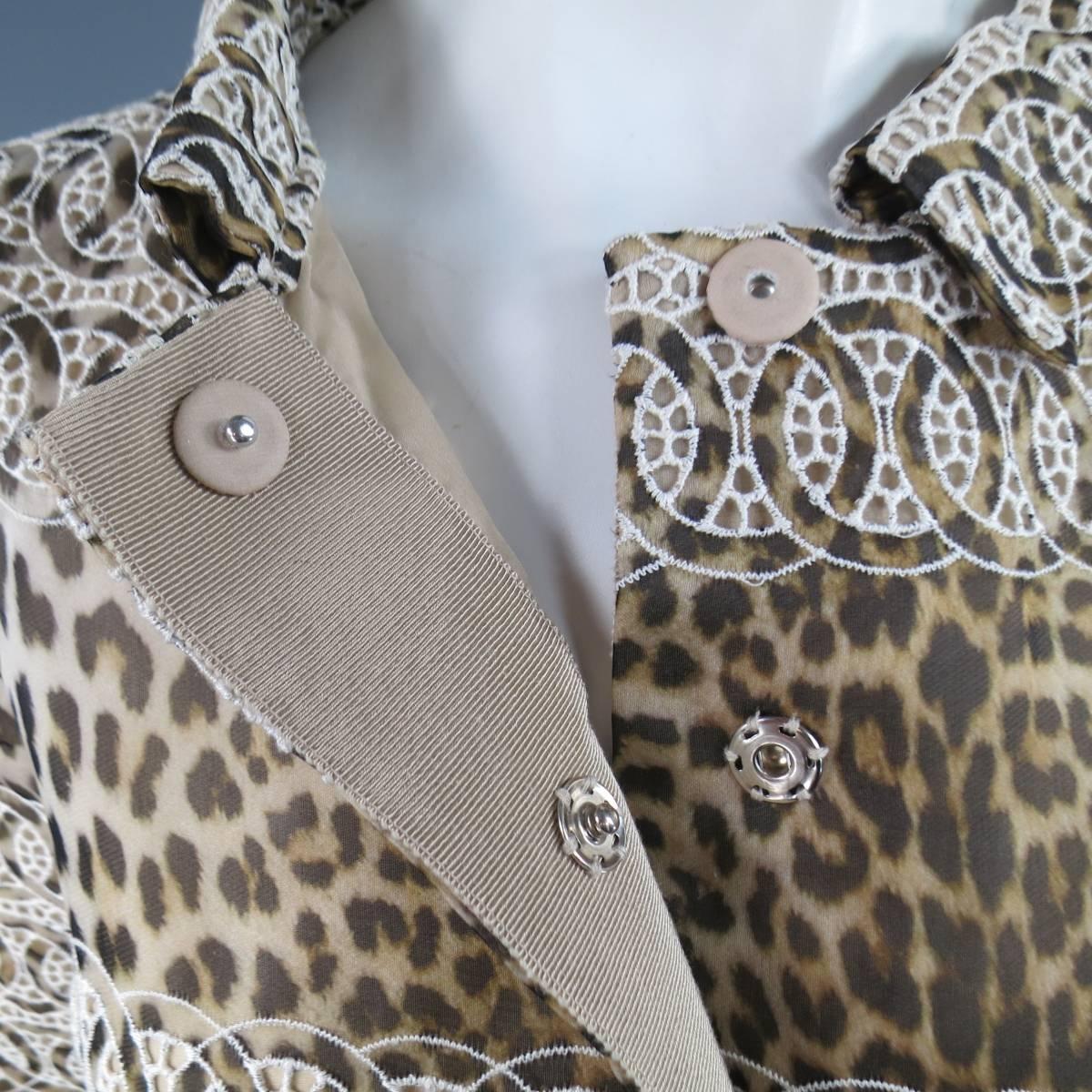 Women's Giambattista Valli Size 6 Beige Brown Leopard Embroidered Lace Silk Coat Dress