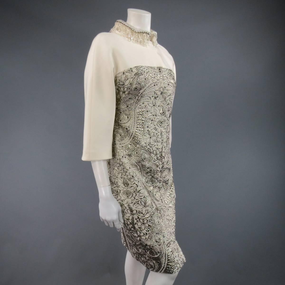 Giambattista Valli Couture Cream and Silver Beaded Coat Dress - Retail $9600 1