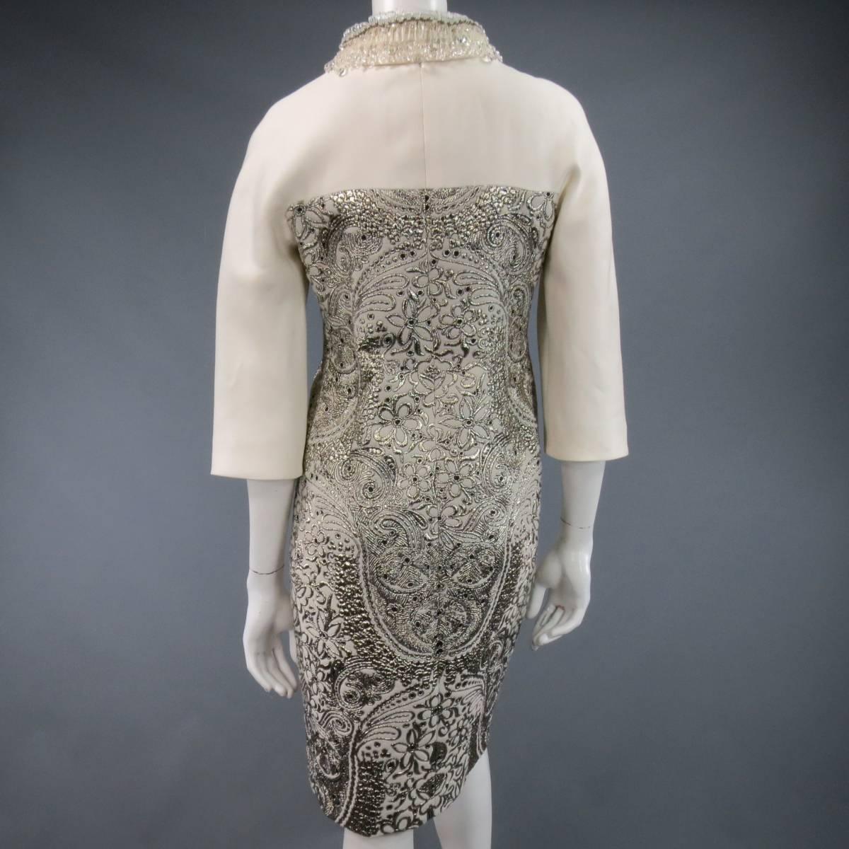 Giambattista Valli Couture Cream and Silver Beaded Coat Dress - Retail $9600 2