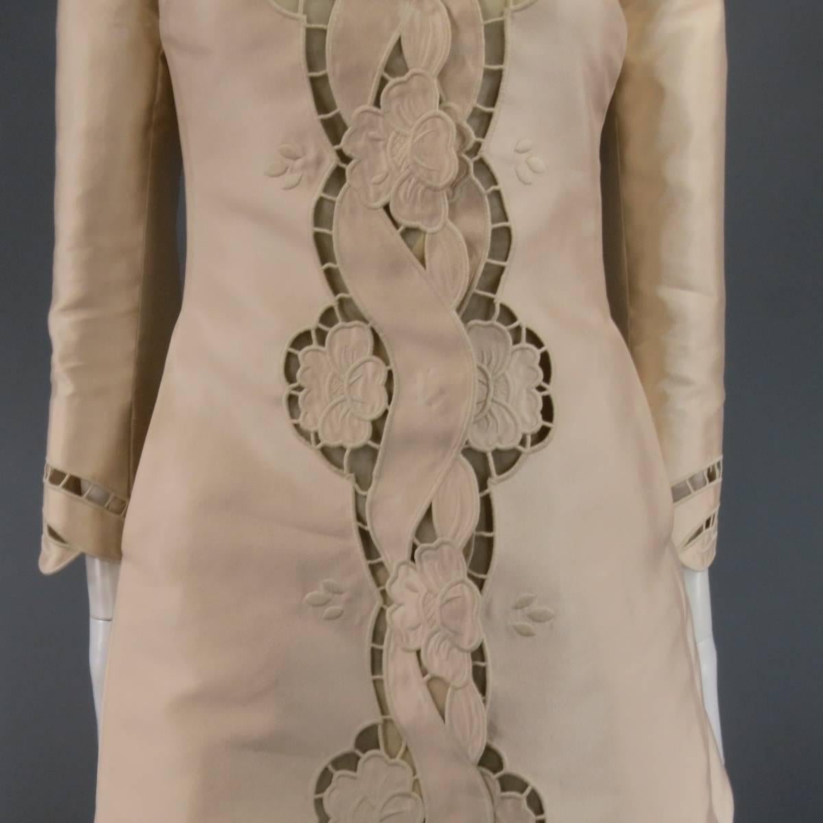 Beige DOLCE & GABBANA Coat Dress - Size 6 Blush Silk Satin Floral Lace