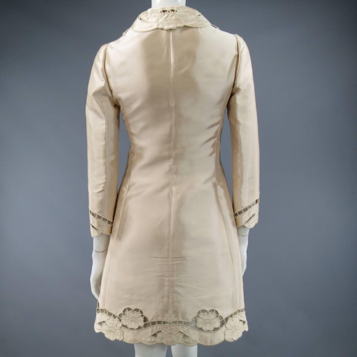 DOLCE & GABBANA Coat Dress - Size 6 Blush Silk Satin Floral Lace 1