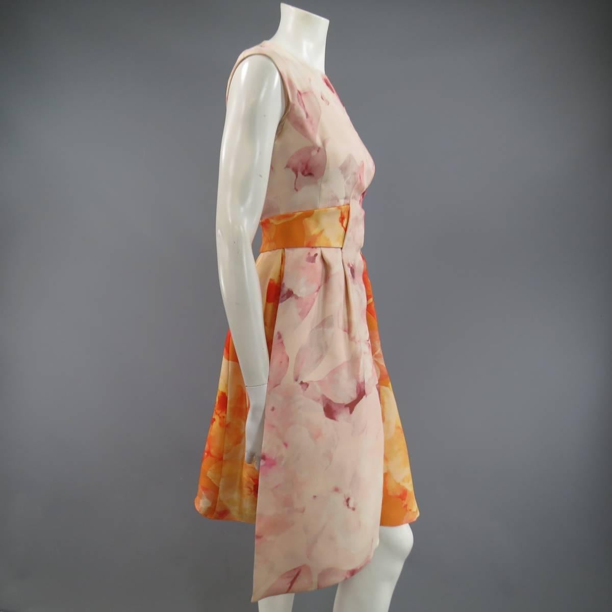 CHRISTIAN DIOR Size 4 Pink & Orange Floral Silk Wool A Line Cocktail Dress 1