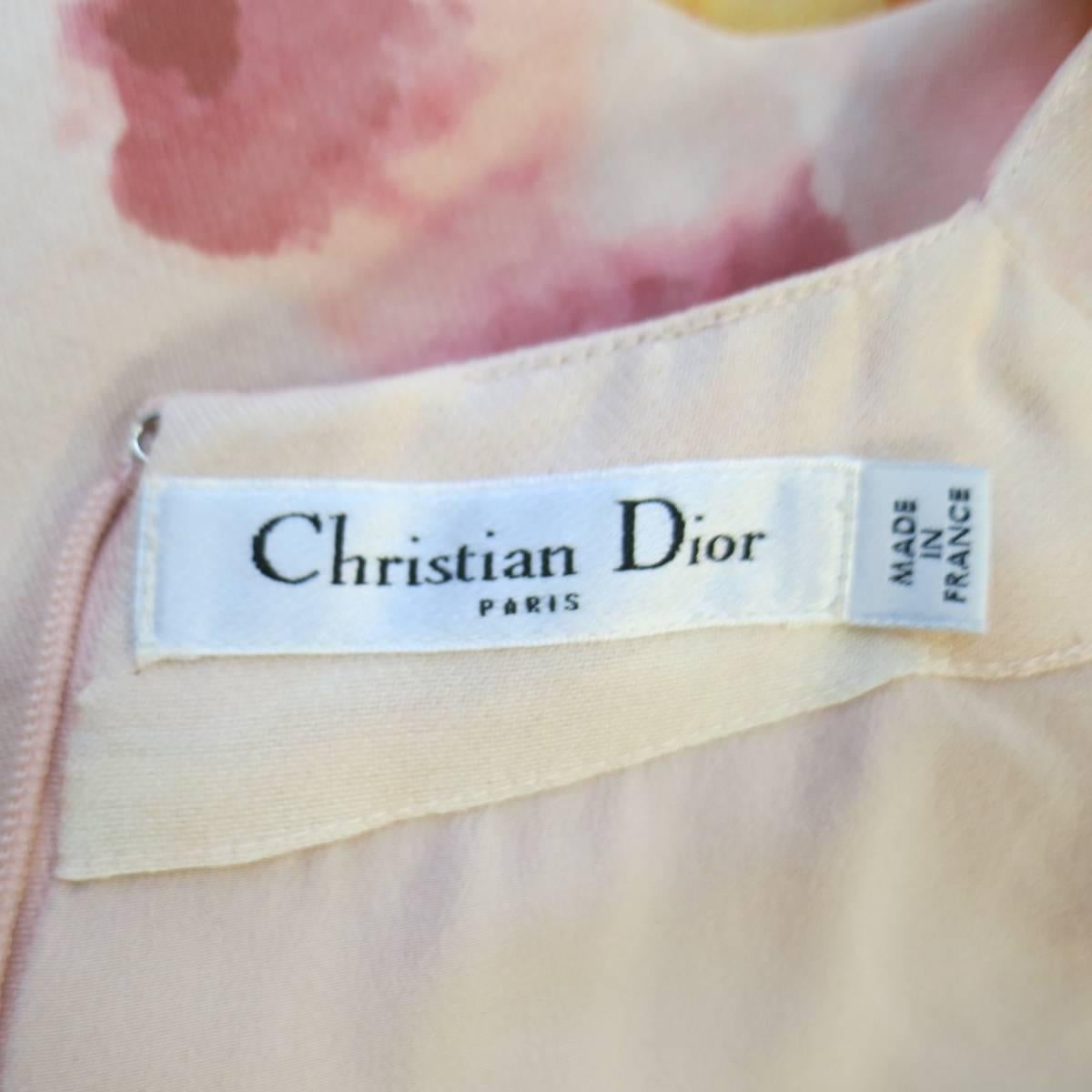 CHRISTIAN DIOR Size 4 Pink & Orange Floral Silk Wool A Line Cocktail Dress 3