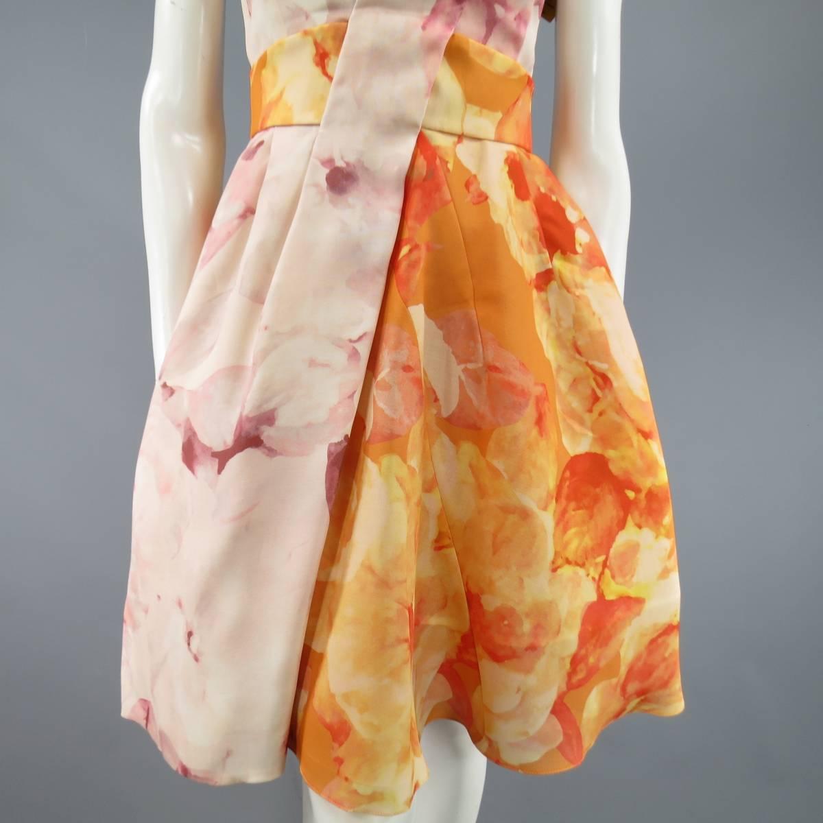 CHRISTIAN DIOR Size 4 Pink & Orange Floral Silk Wool A Line Cocktail Dress In Excellent Condition In San Francisco, CA