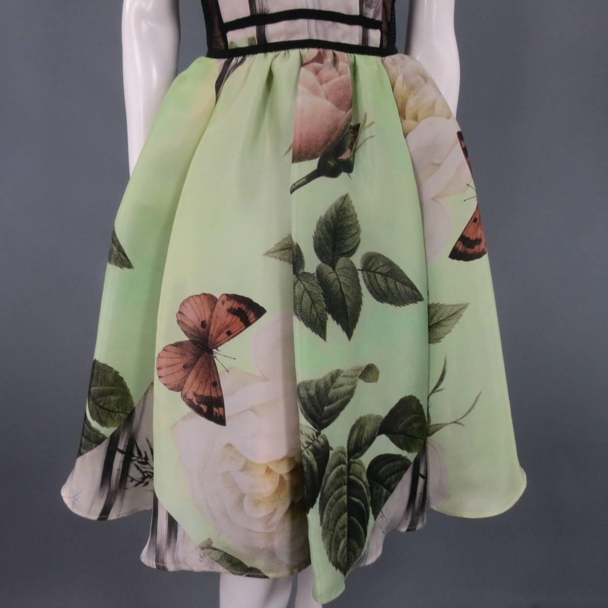 ANTONIO MARRAS Size 2 Green Butterfly Print Bustier Cocktail Dress In Excellent Condition In San Francisco, CA