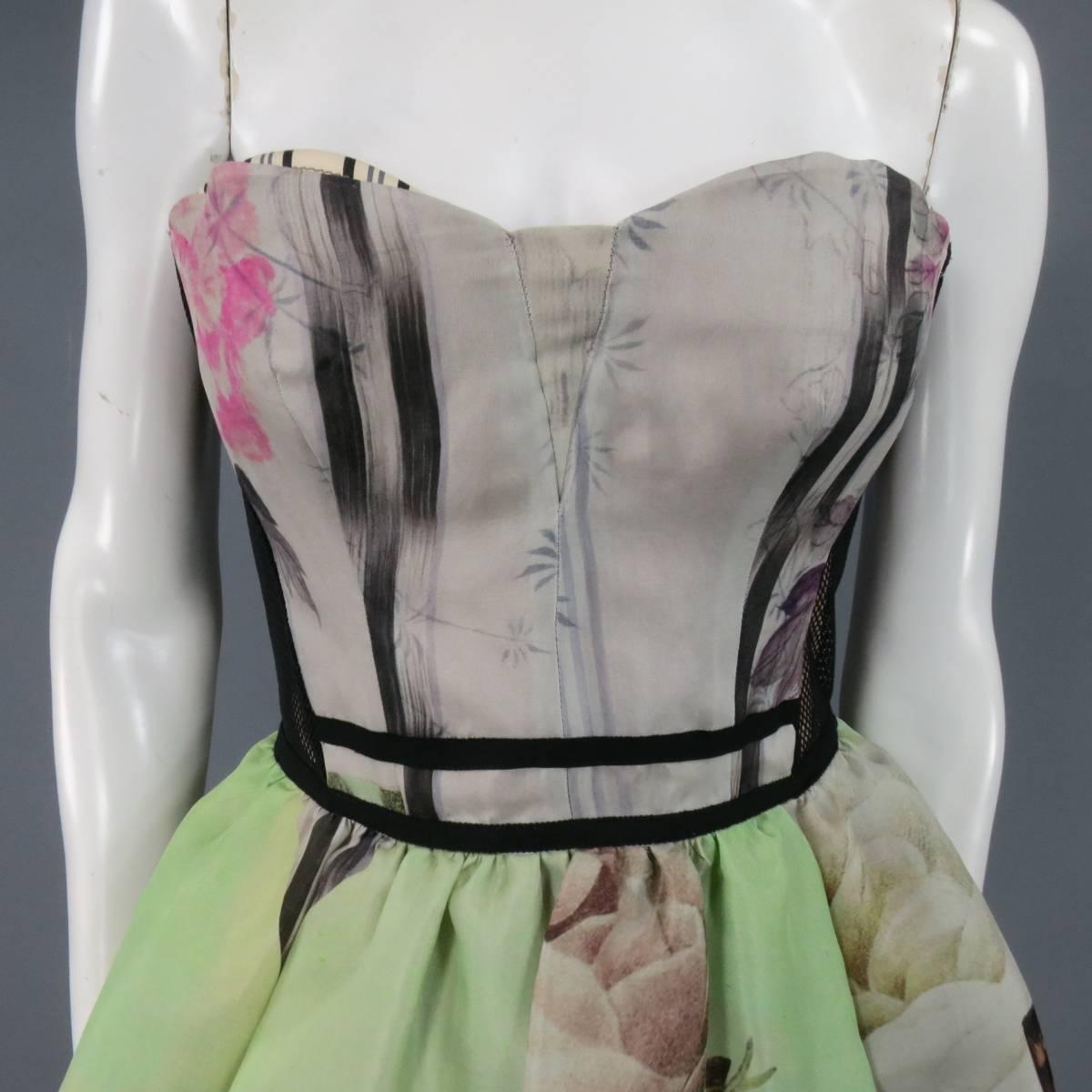 Gray ANTONIO MARRAS Size 2 Green Butterfly Print Bustier Cocktail Dress