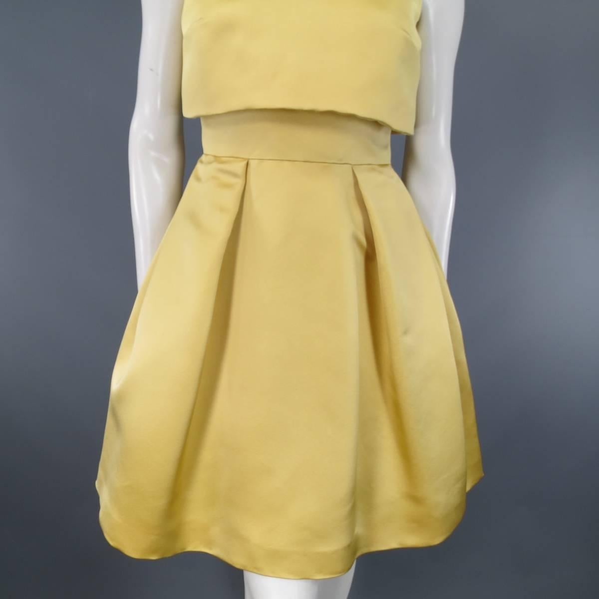 Beige CHRISTIAN DIOR Size 4 Yellow Silk Satin Sleeveless Overlay Cocktail Dress