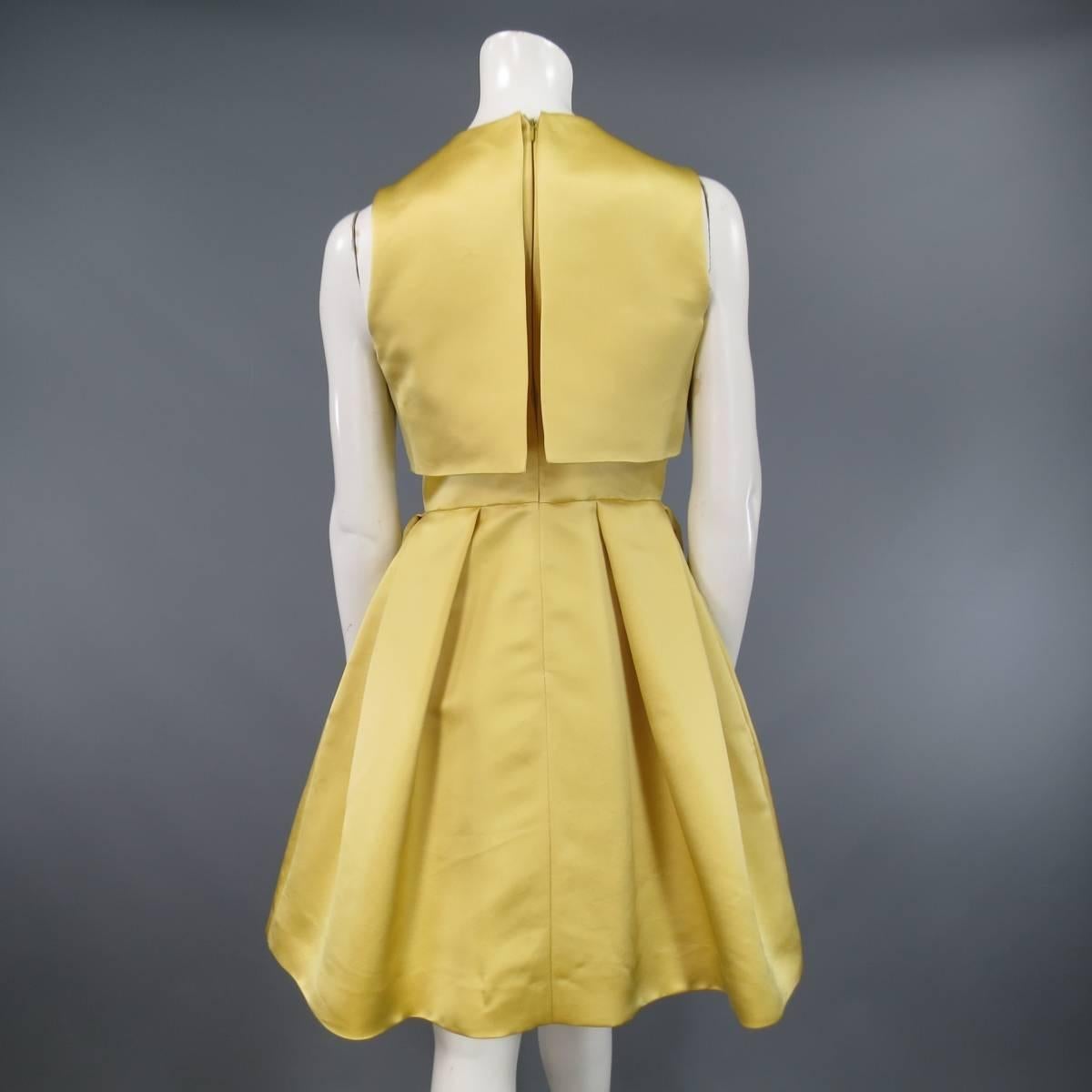 CHRISTIAN DIOR Size 4 Yellow Silk Satin Sleeveless Overlay Cocktail Dress 1