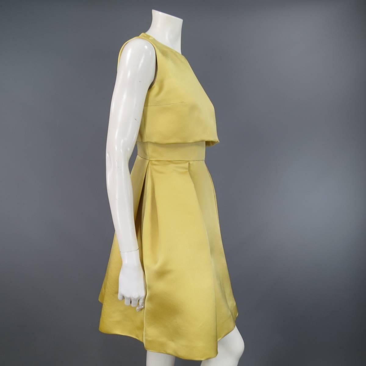 CHRISTIAN DIOR Size 4 Yellow Silk Satin Sleeveless Overlay Cocktail Dress In Excellent Condition In San Francisco, CA