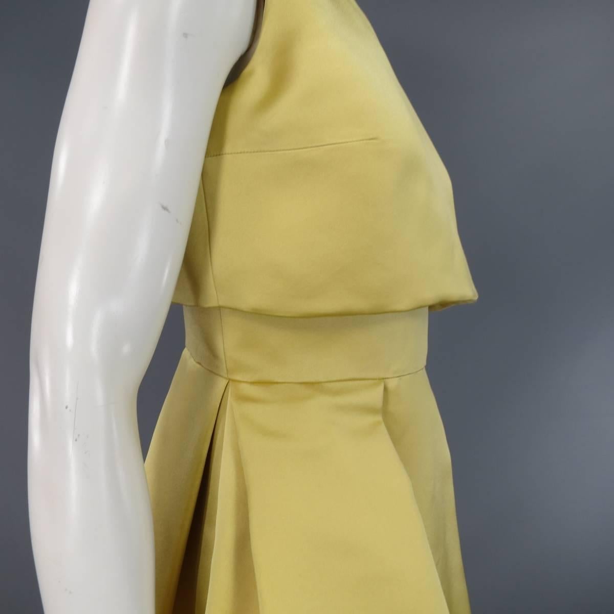 Women's CHRISTIAN DIOR Size 4 Yellow Silk Satin Sleeveless Overlay Cocktail Dress