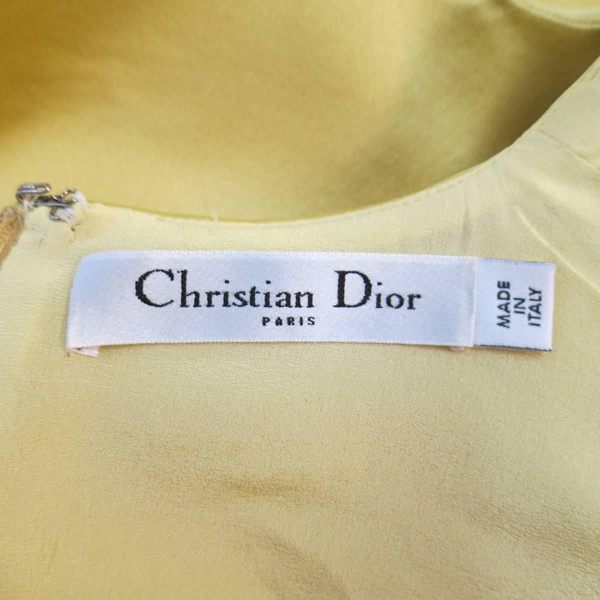 CHRISTIAN DIOR Size 4 Yellow Silk Satin Sleeveless Overlay Cocktail Dress 3