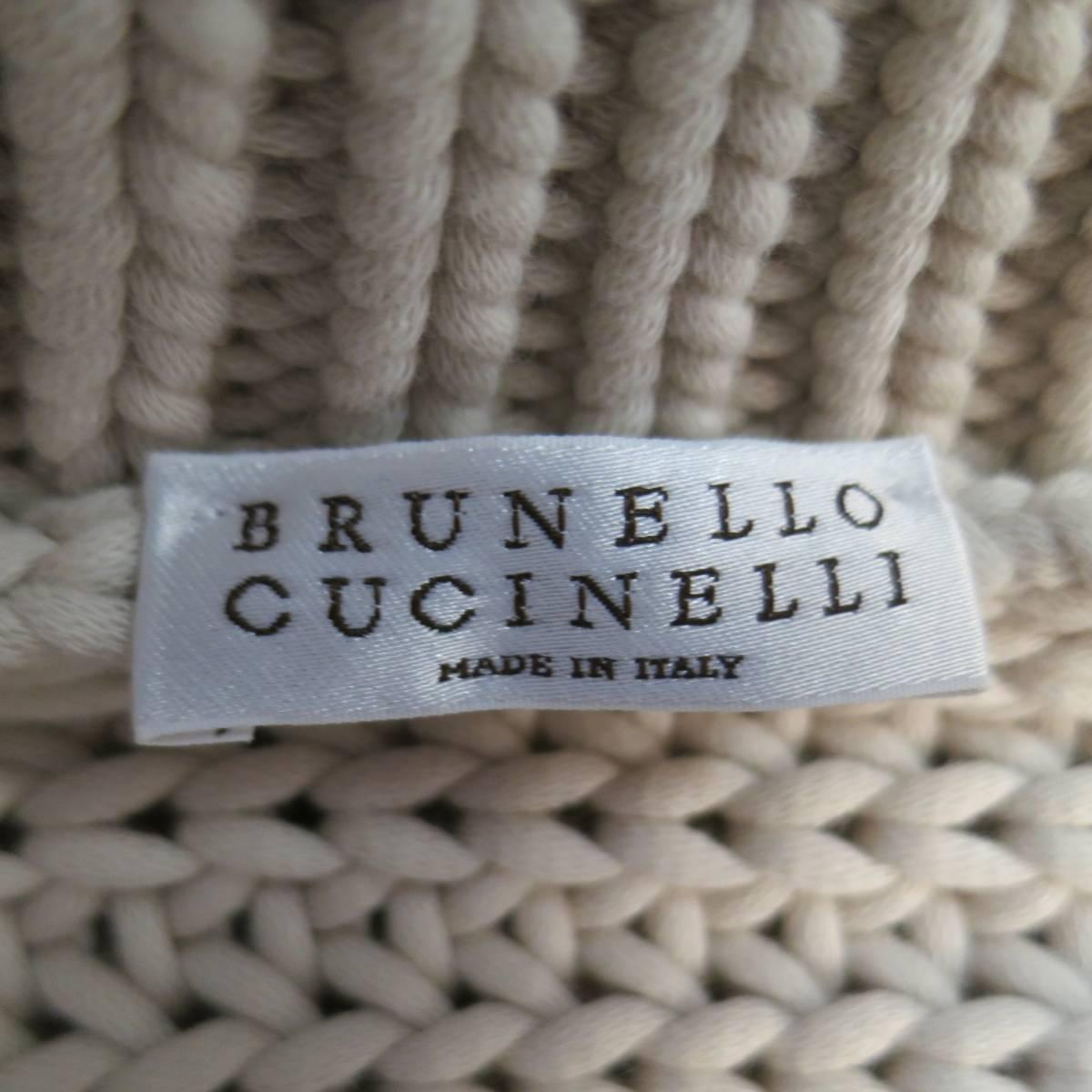 BRUNELLO CUCINELLI Size M Beige Chunky Knit Cropped Sparkle Zip Shoulder Sweater 6
