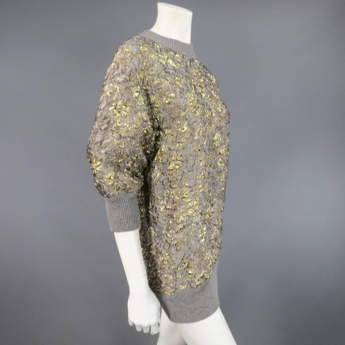 Gray DOLCE & GABBANA Size 2 Grey Gold Metallic Floral Jacquard Sweater Dress