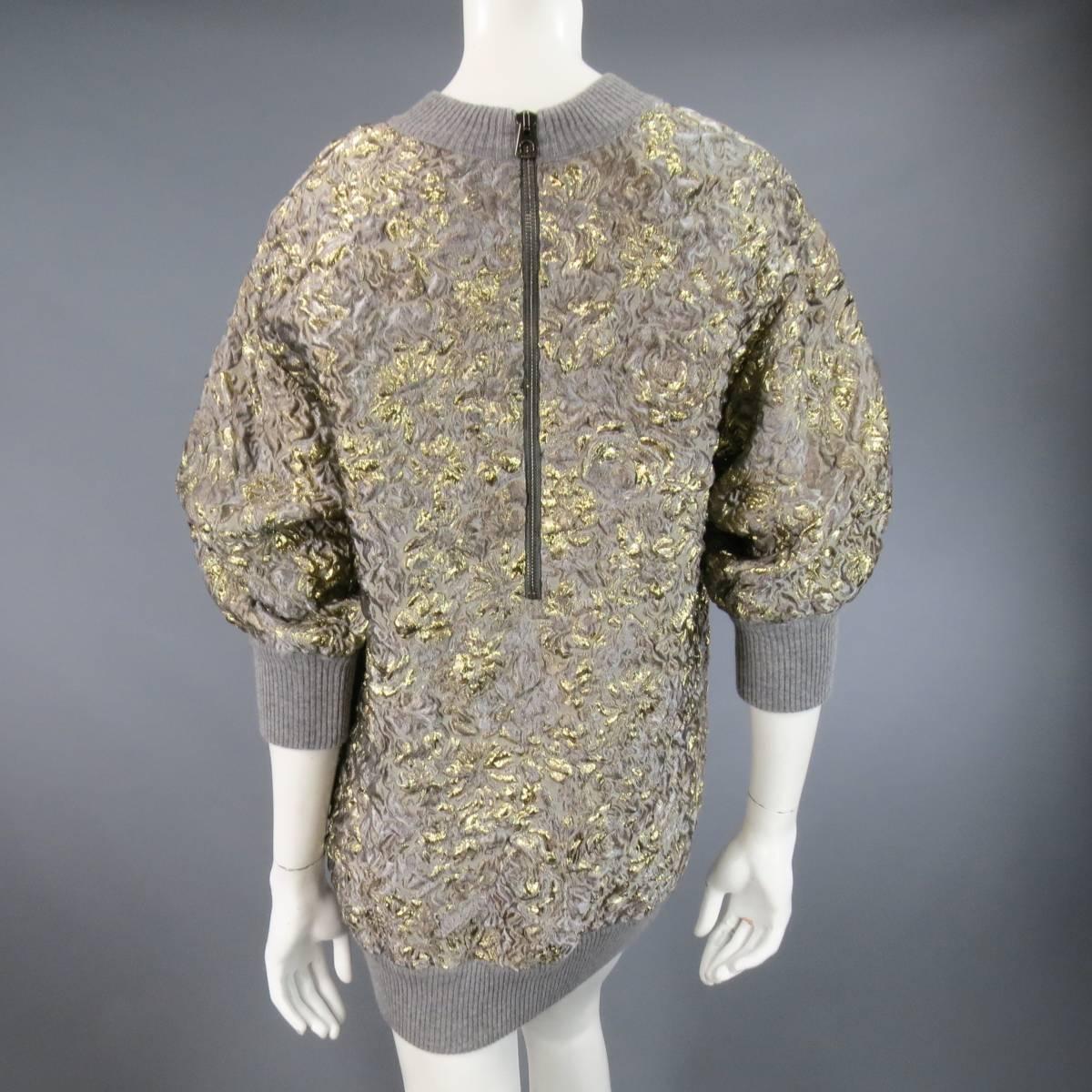 DOLCE & GABBANA Size 2 Grey Gold Metallic Floral Jacquard Sweater Dress 2