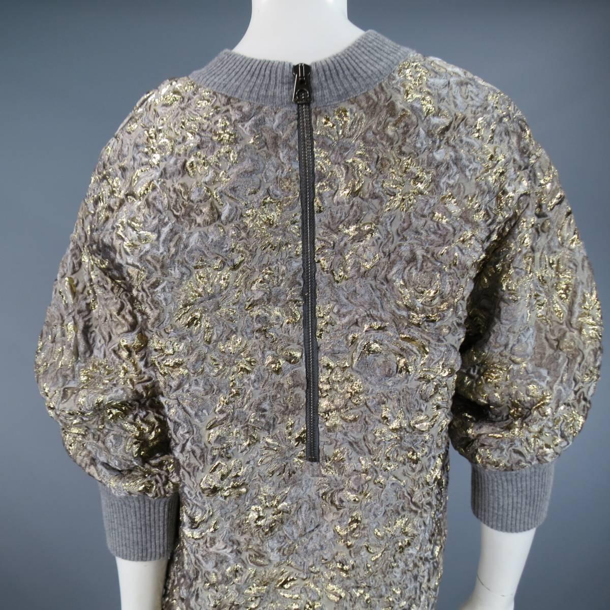 DOLCE & GABBANA Size 2 Grey Gold Metallic Floral Jacquard Sweater Dress 3