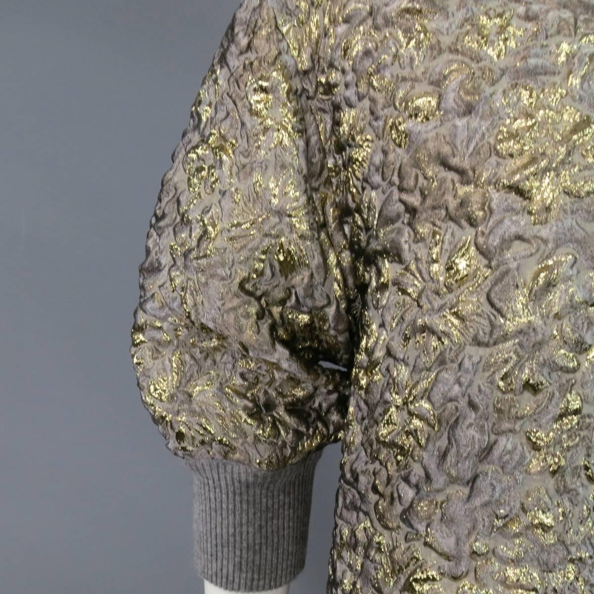 Women's DOLCE & GABBANA Size 2 Grey Gold Metallic Floral Jacquard Sweater Dress