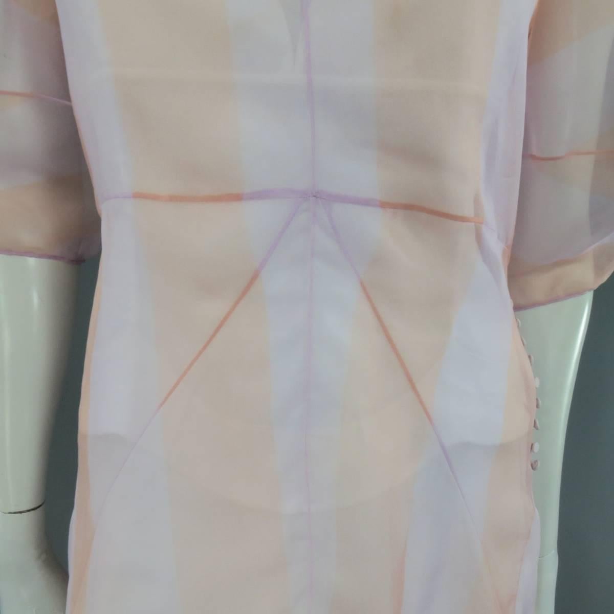 CHRISTIAN DIOR 4 Pink & Orange Striped Sheer Silk Spring 2016 Cocktail Dress In Excellent Condition In San Francisco, CA