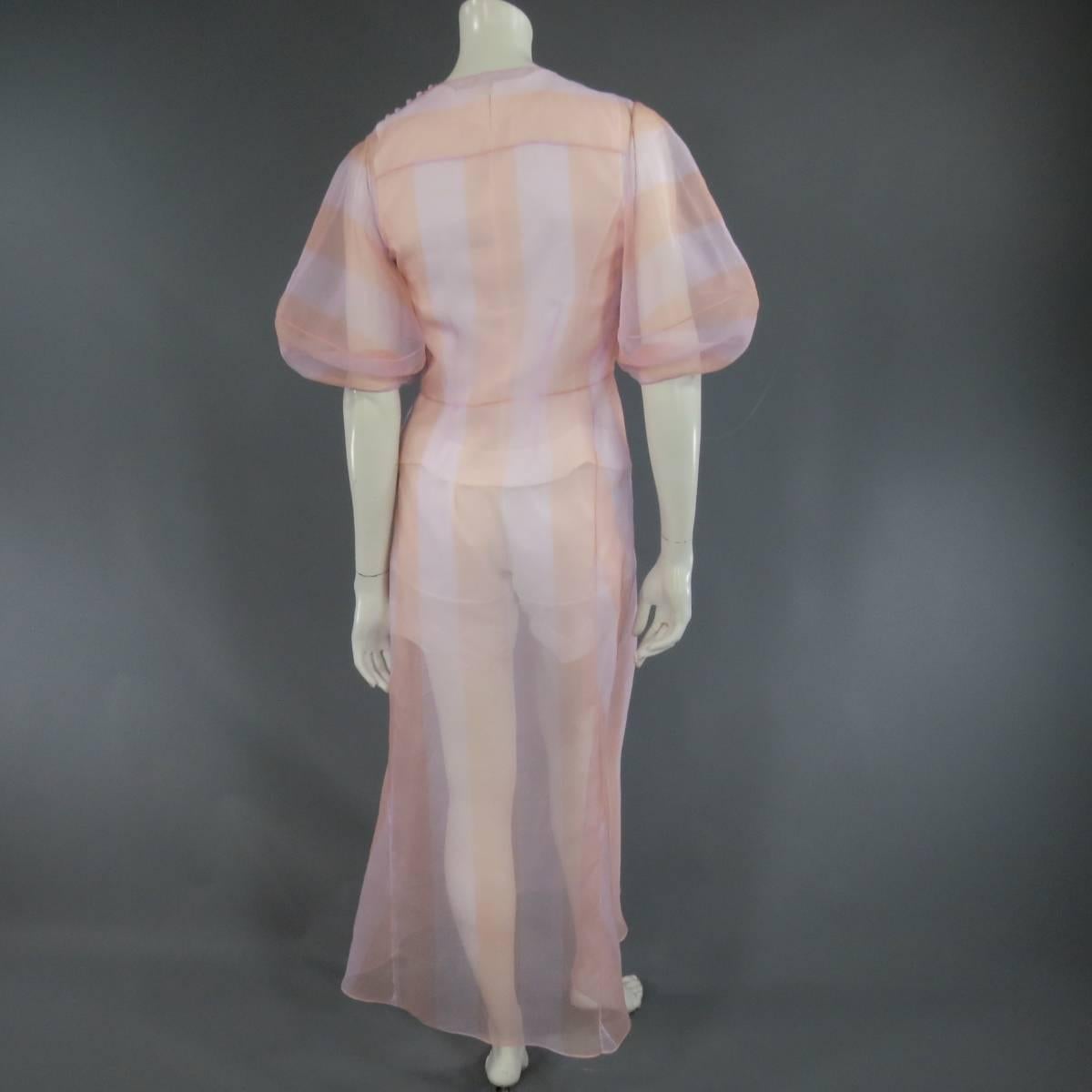 CHRISTIAN DIOR 4 Pink & Orange Striped Sheer Silk Spring 2016 Cocktail Dress 4