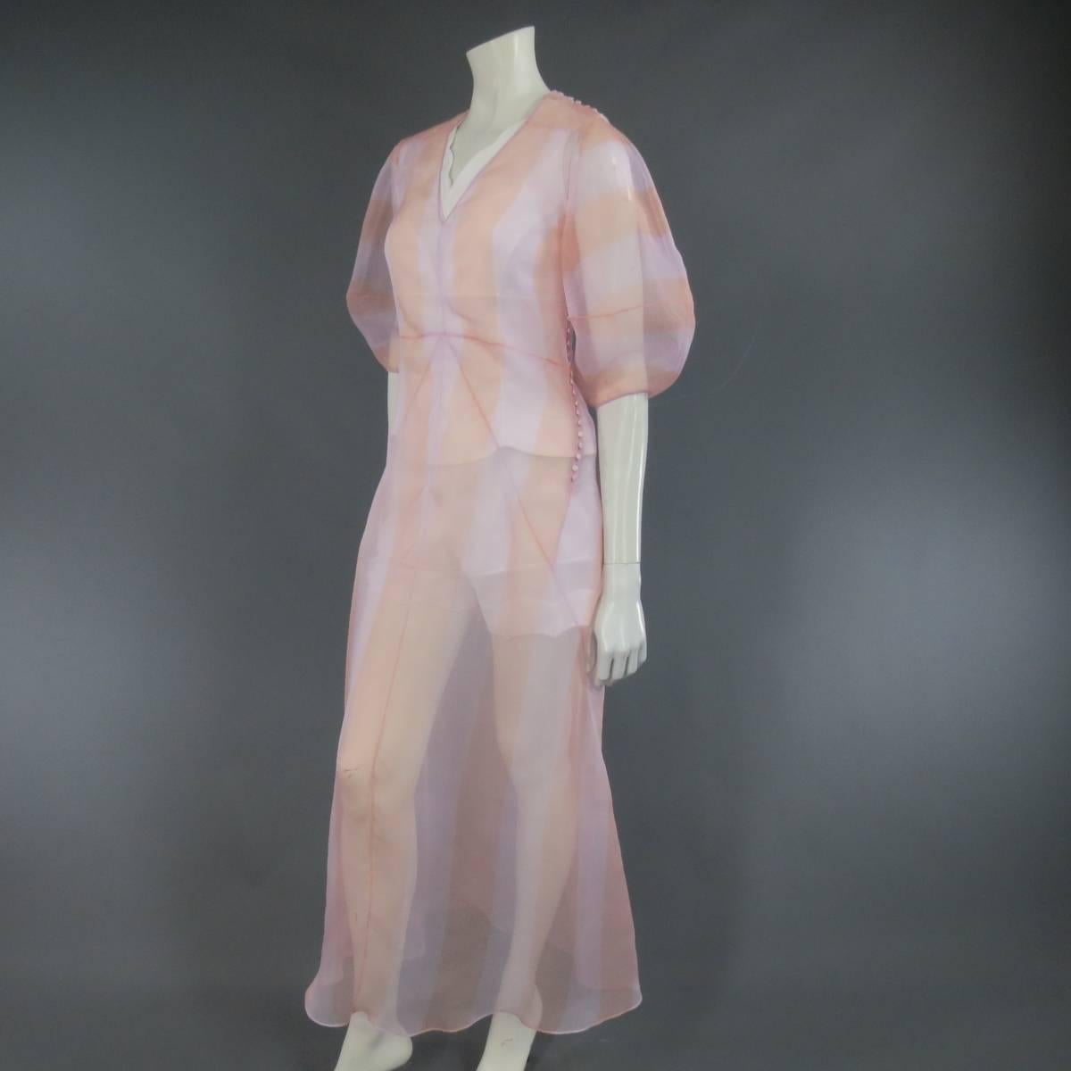 Women's CHRISTIAN DIOR 4 Pink & Orange Striped Sheer Silk Spring 2016 Cocktail Dress