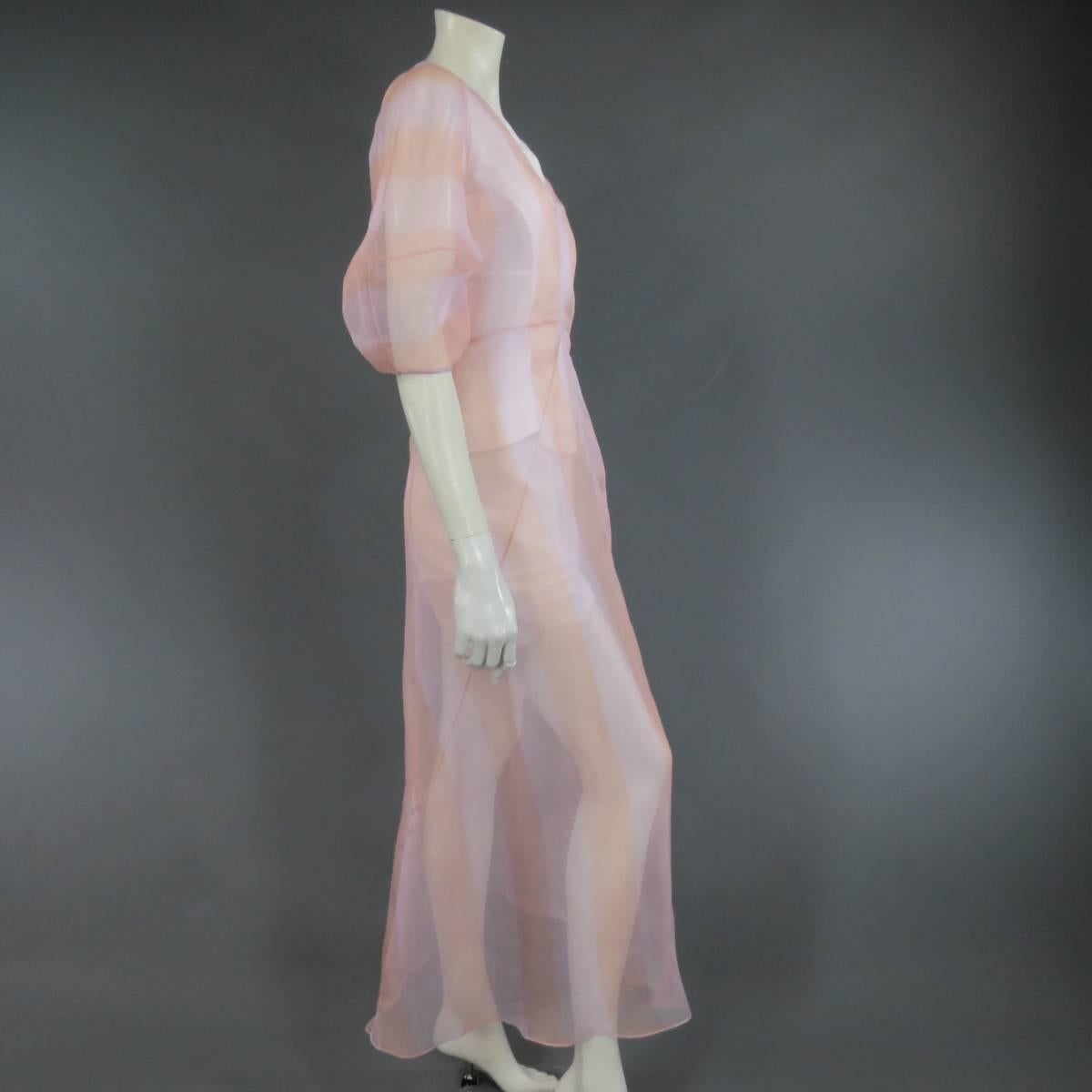 CHRISTIAN DIOR 4 Pink & Orange Striped Sheer Silk Spring 2016 Cocktail Dress 3