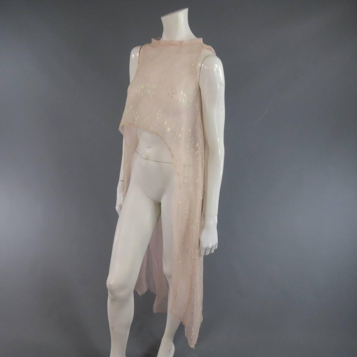 MONIQUE LHUILLIER Size 4 Pink Iridescent Lace Strapless Two Piece Cape Dress 3