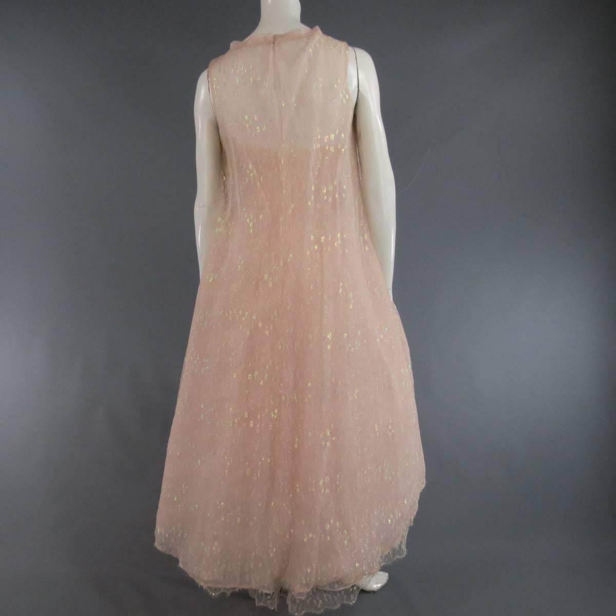 MONIQUE LHUILLIER Size 4 Pink Iridescent Lace Strapless Two Piece Cape Dress 2