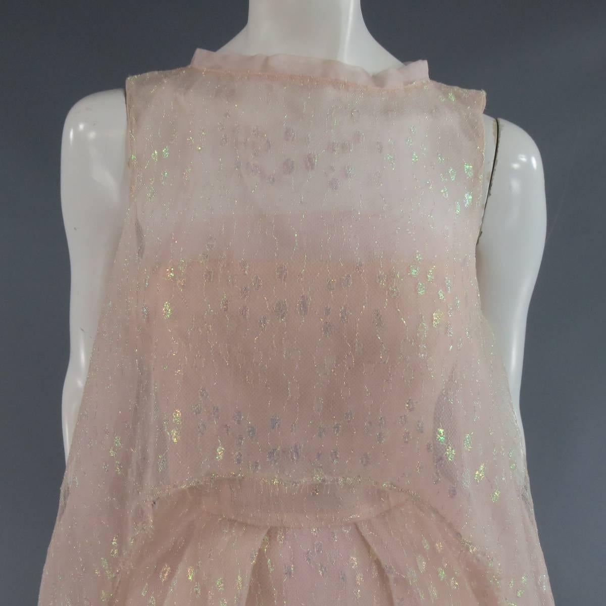 Brown MONIQUE LHUILLIER Size 4 Pink Iridescent Lace Strapless Two Piece Cape Dress