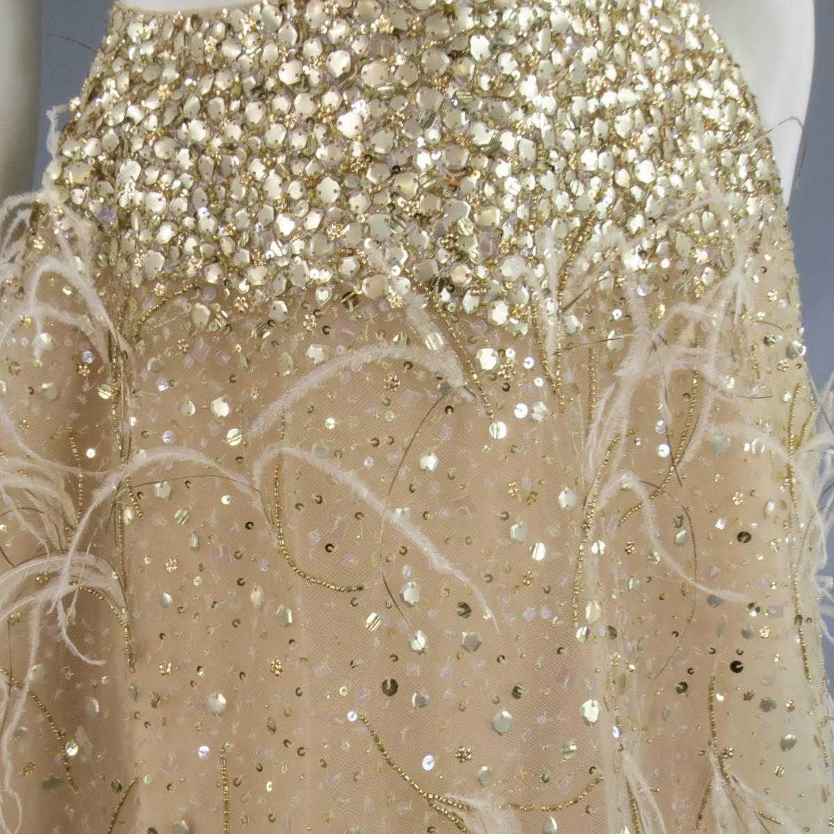 OSCAR DE LA RENTA Spring 2015 4 Gold Feather Tulle Skirt Gold Sequin Bustier Set 4