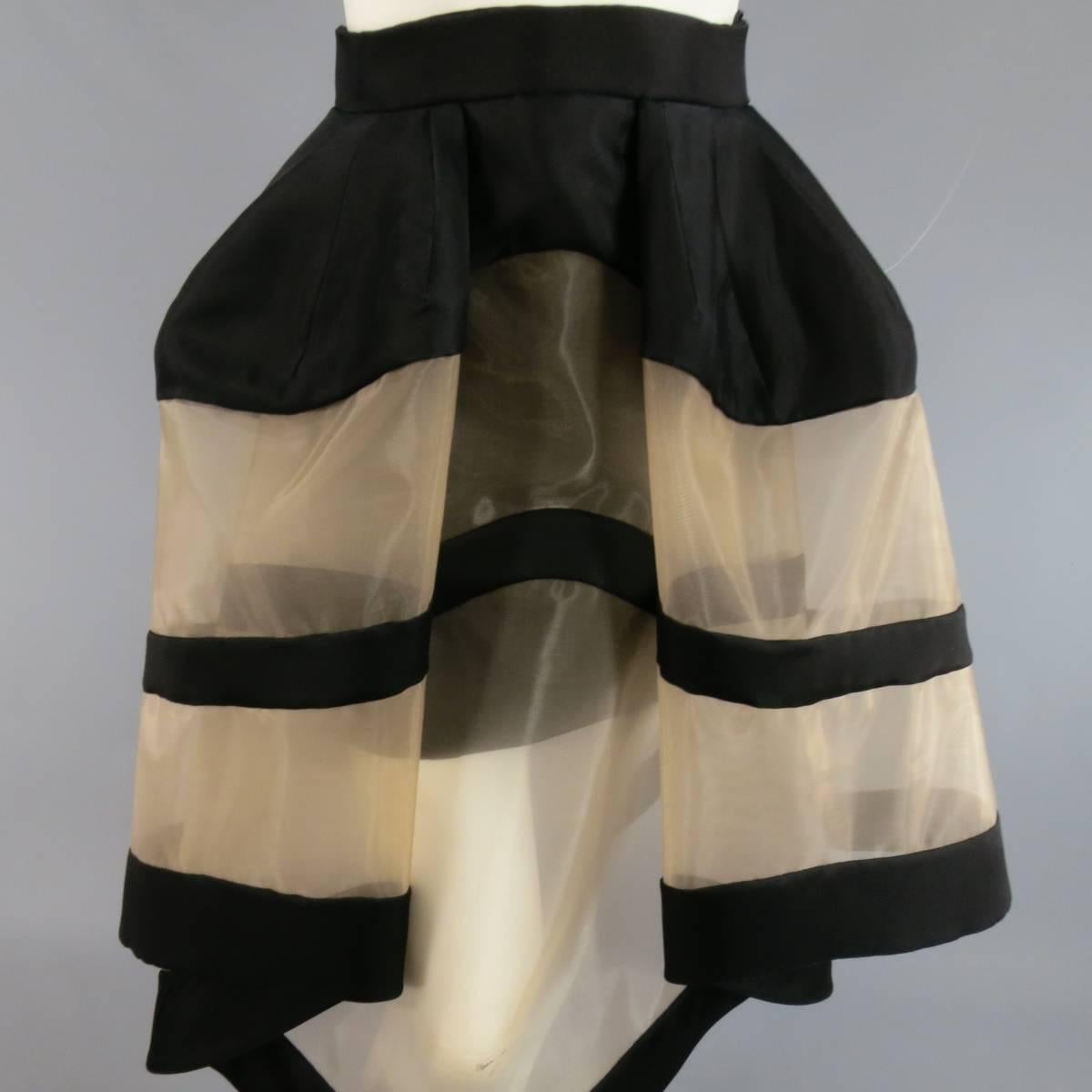 DELPOZO Size 4 Black & Tan Mesh Exreme Exaggerated Structured Skirt In Excellent Condition In San Francisco, CA