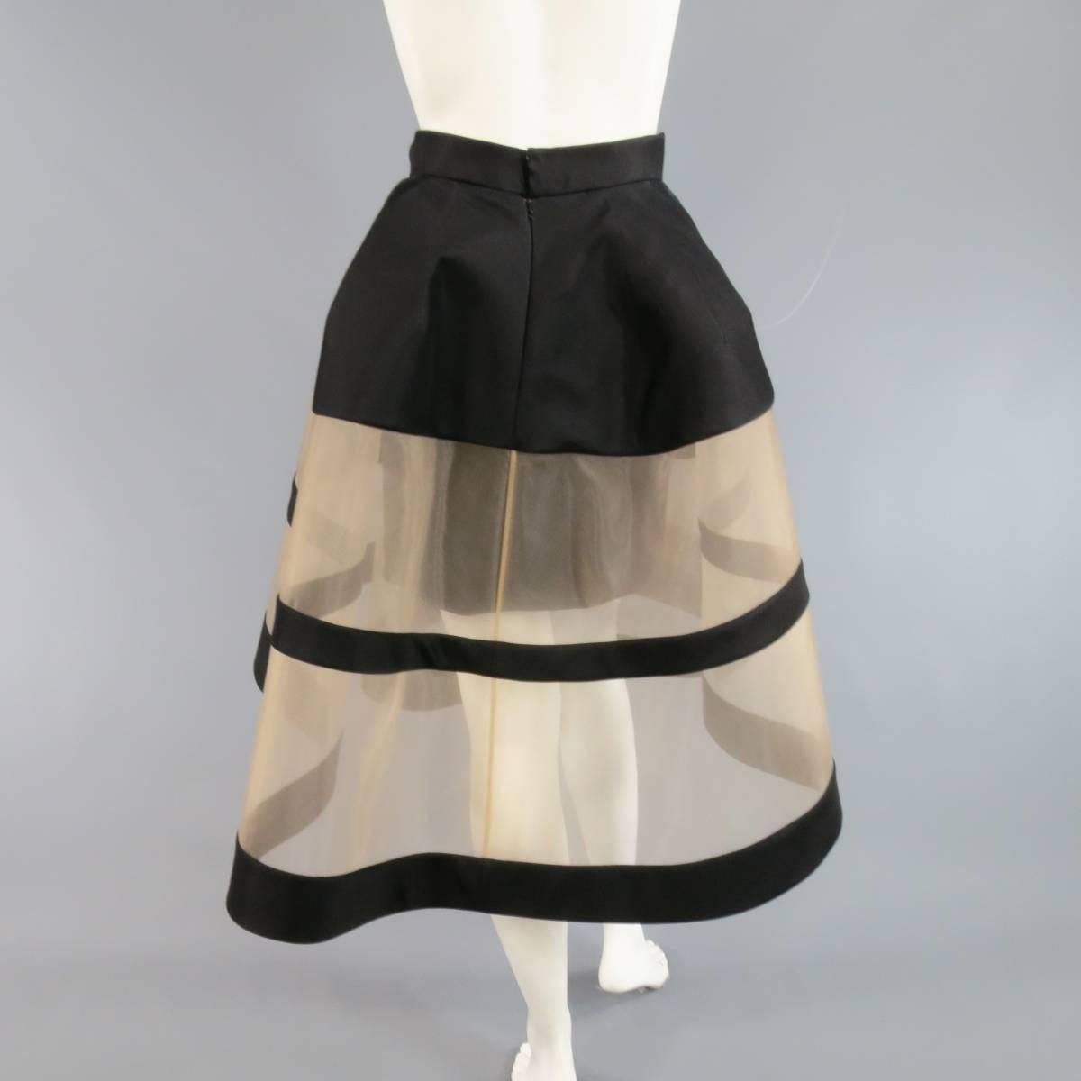 DELPOZO Size 4 Black & Tan Mesh Exreme Exaggerated Structured Skirt 3