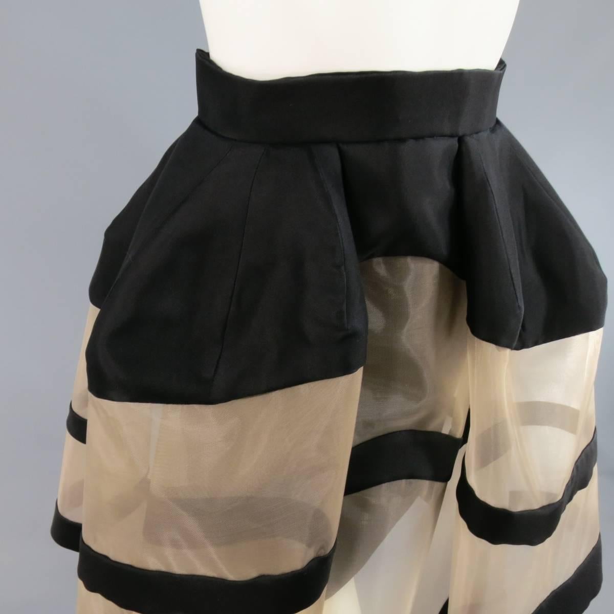 Women's DELPOZO Size 4 Black & Tan Mesh Exreme Exaggerated Structured Skirt