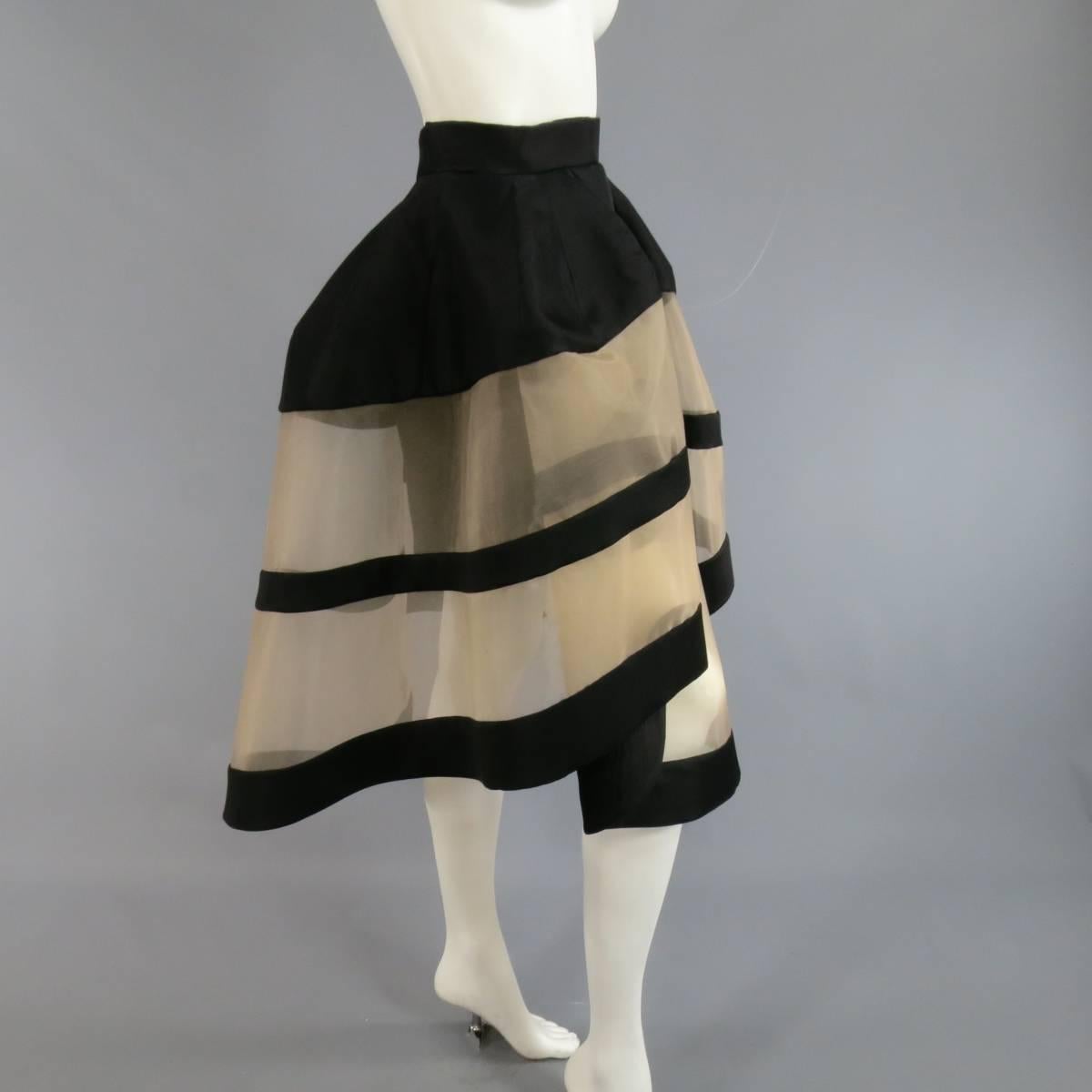 DELPOZO Size 4 Black & Tan Mesh Exreme Exaggerated Structured Skirt 2