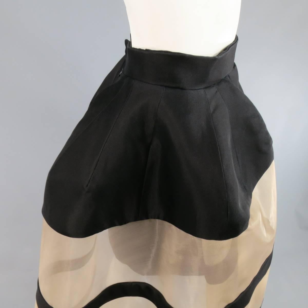 DELPOZO Size 4 Black & Tan Mesh Exreme Exaggerated Structured Skirt 1