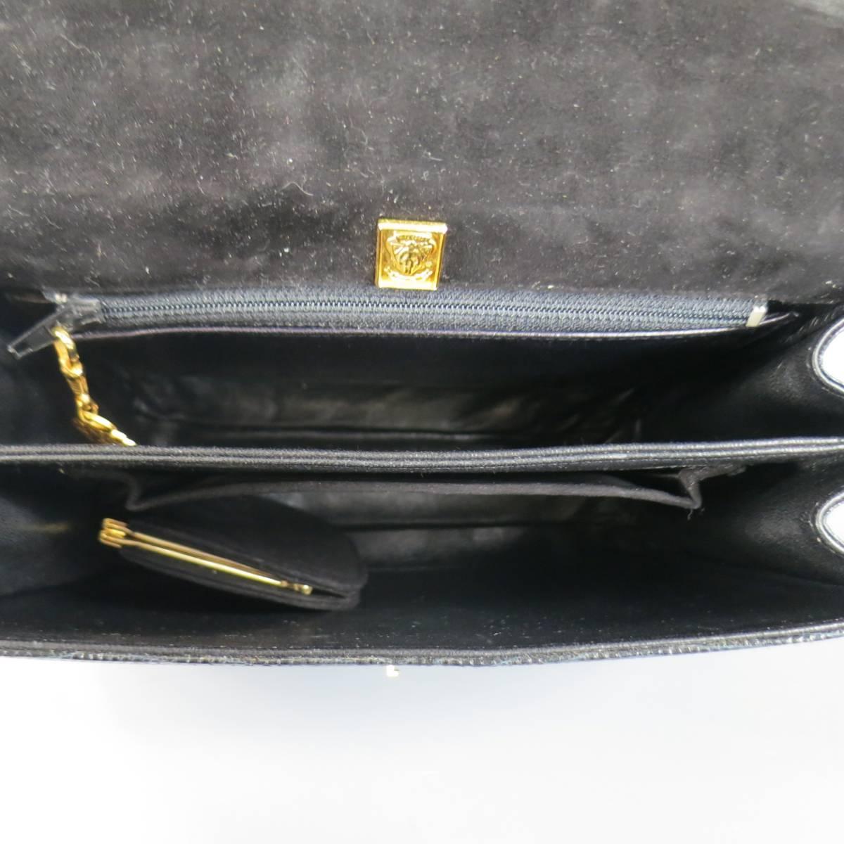 Vintage GUCCI Black Lizard Skin Leather Gold G Handbag In Excellent Condition In San Francisco, CA