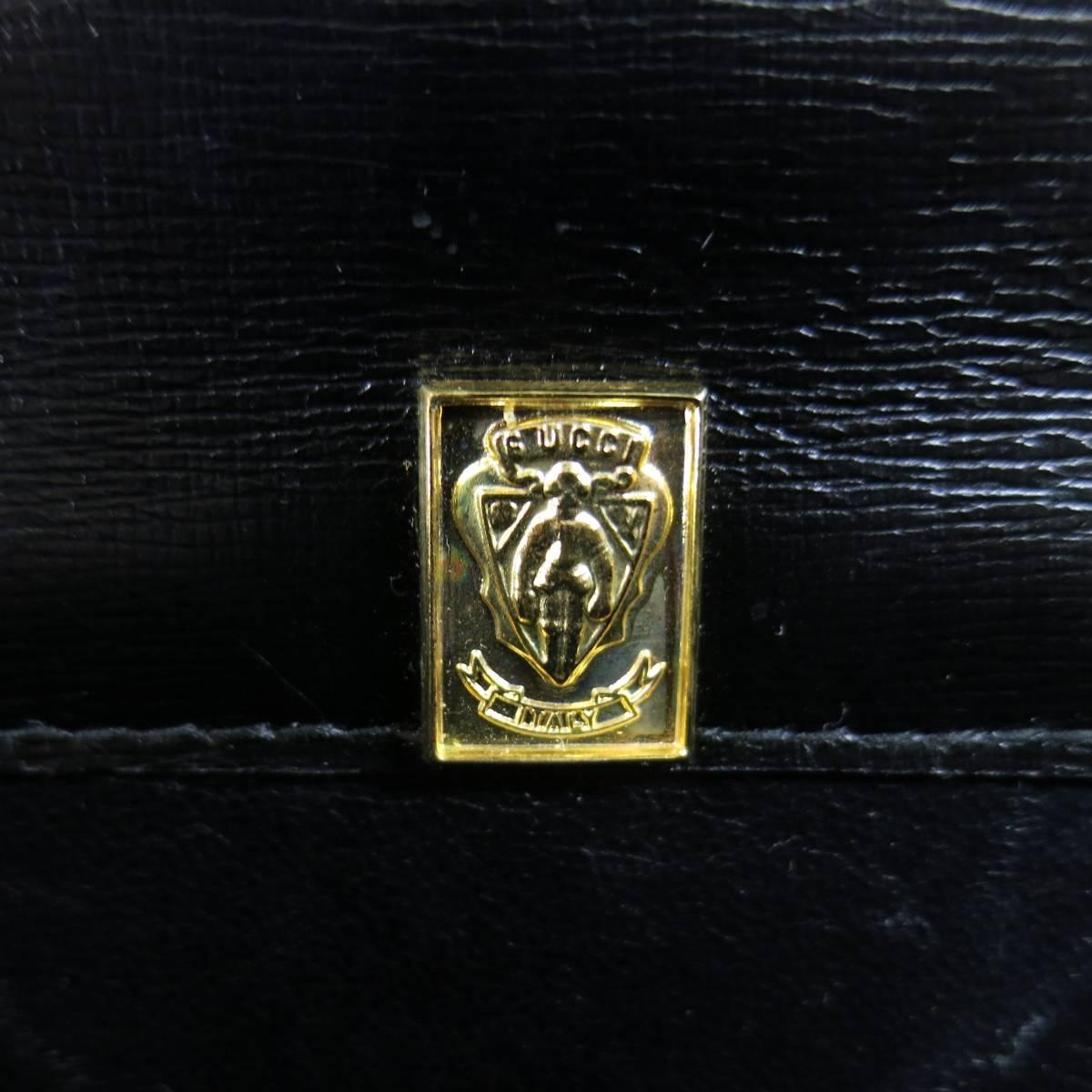 Vintage GUCCI Black Ostrich Leather Gold Crest Shoulder Bag 2