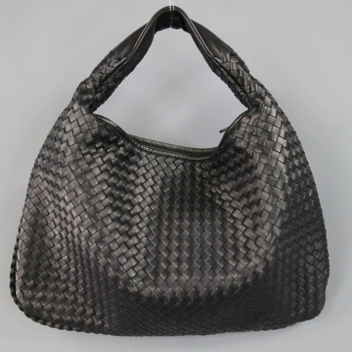 Women's New BOTTEGA VENETA Black Intrecciato Woven Leather Large Hobo Bag