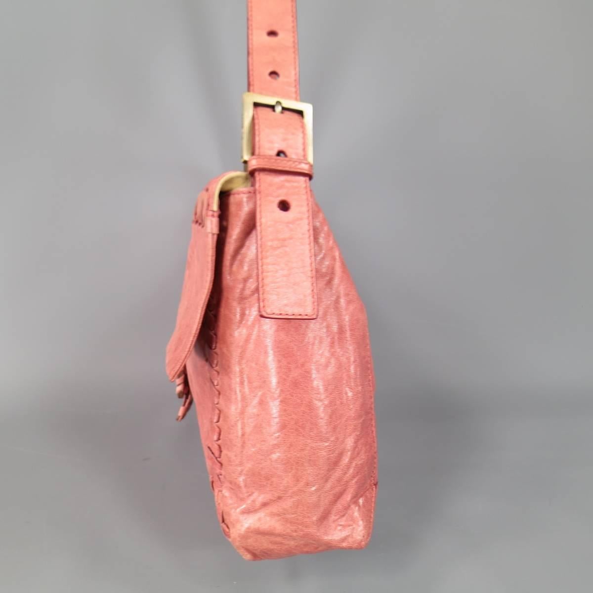 Women's or Men's Brand New FENDI Distressed Pink Whipstitch Leather Shoulder Handbag