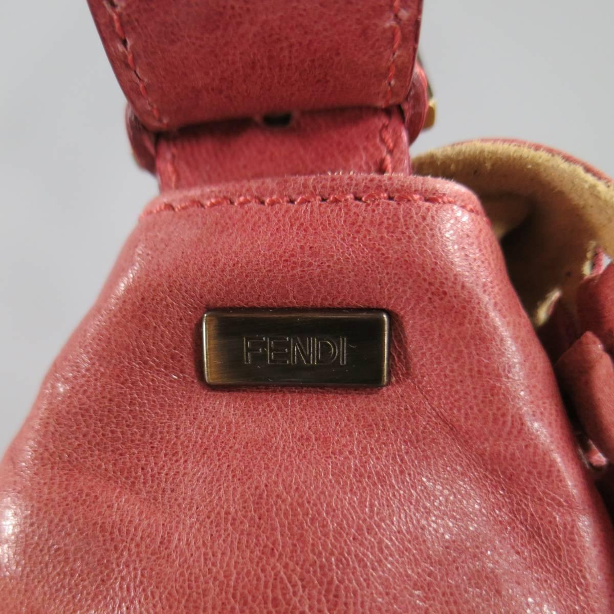 Brand New FENDI Distressed Pink Whipstitch Leather Shoulder Handbag 1