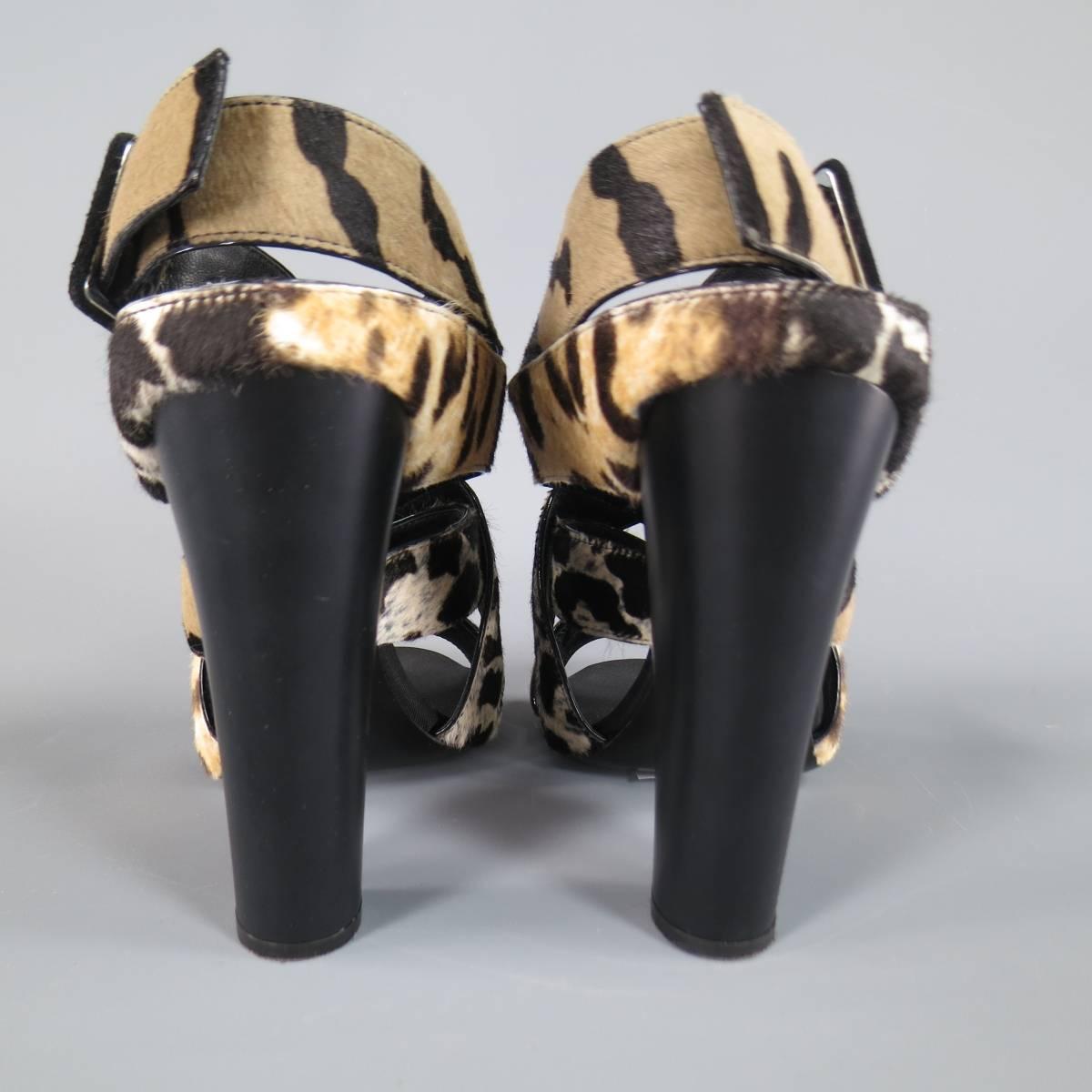 Giuseppe Zanotti Black Woven Animal Print Pony Hair Alien Sandals Heels  In Excellent Condition In San Francisco, CA