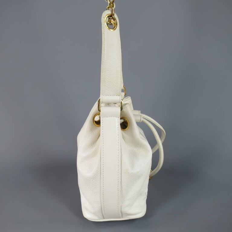 Vintage 1980's CHANEL White Leather Gold Chain Bucket Shoulder Bag at