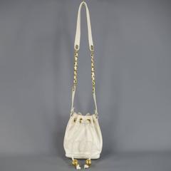 Vintage 1980's CHANEL White Leather Gold Chain Bucket Shoulder Bag