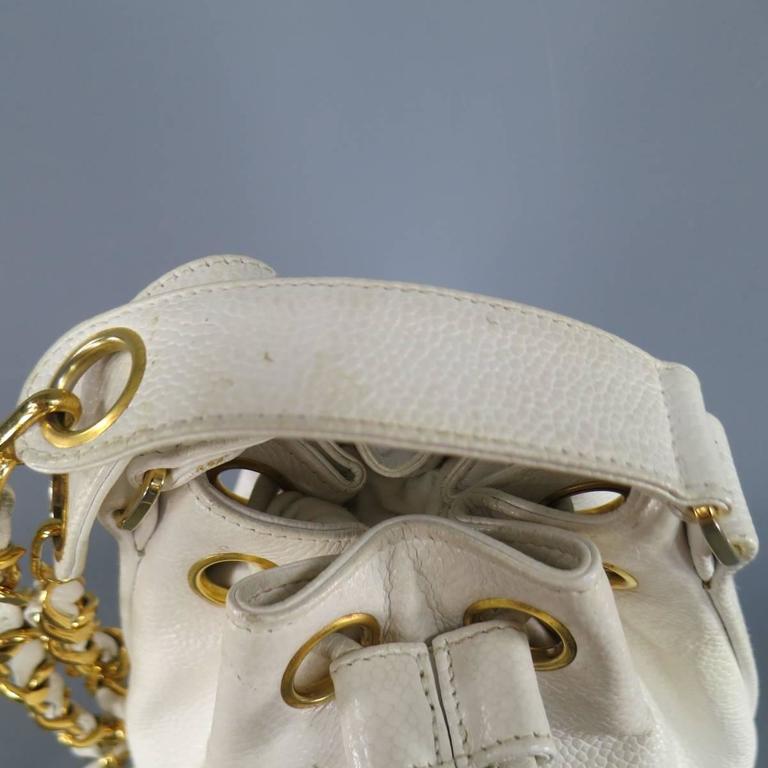 Vintage 1980's CHANEL White Leather Gold Chain Bucket Shoulder Bag at ...