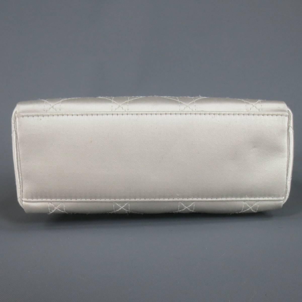 CHRISTIAN DIOR White Cannage Silk Crystal Hardware Mini Lady Dior Bag In Excellent Condition In San Francisco, CA