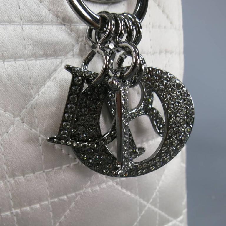 CHRISTIAN DIOR White Cannage Silk Crystal Hardware Mini ...