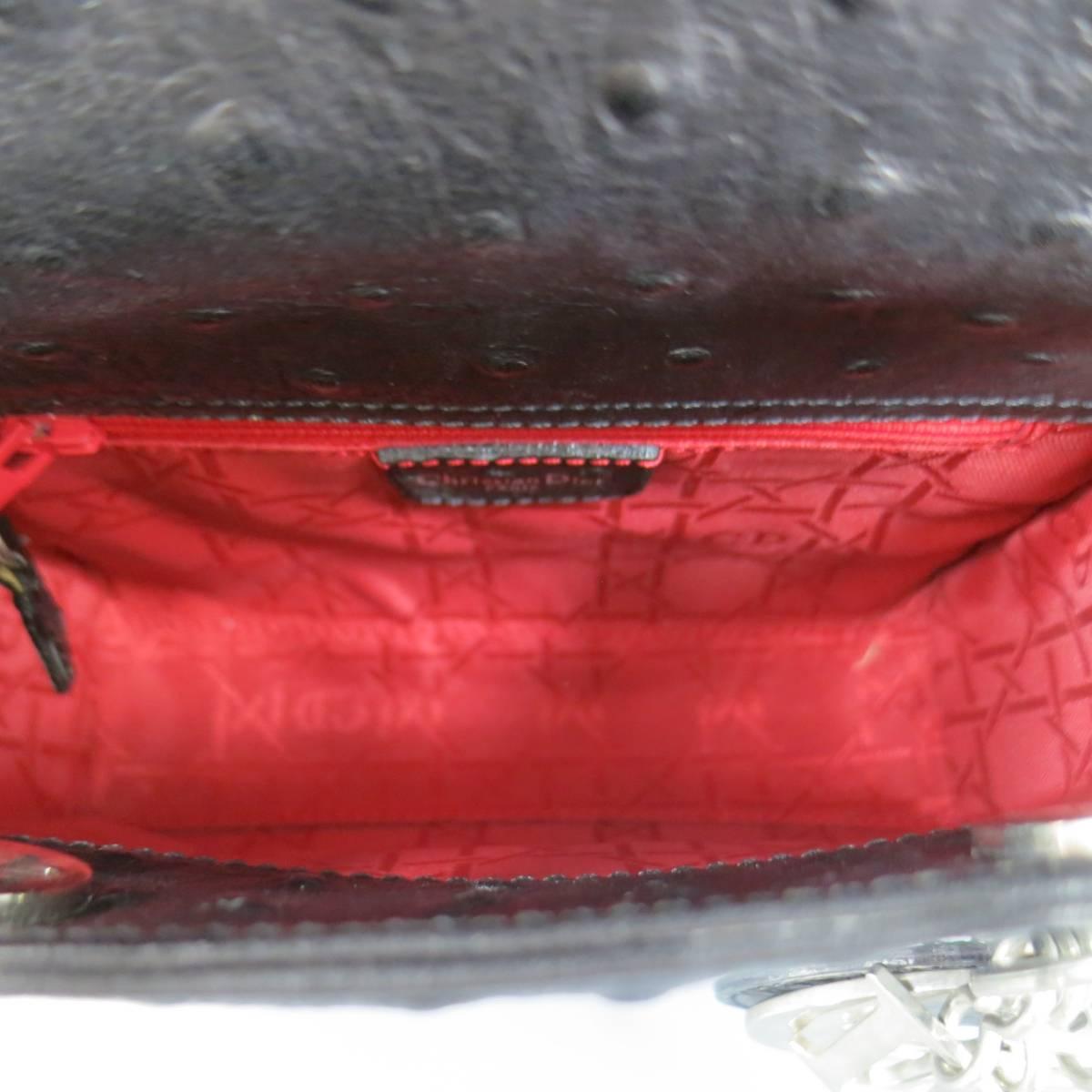 CHRISTIAN DIOR Black Ostrich leather Mini Lady Dior Shoulder Strap Bag 1