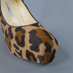 BRIAN ATWOOD Size 10 Leopard Print Pony Hair Chain Heel Platform Pumps