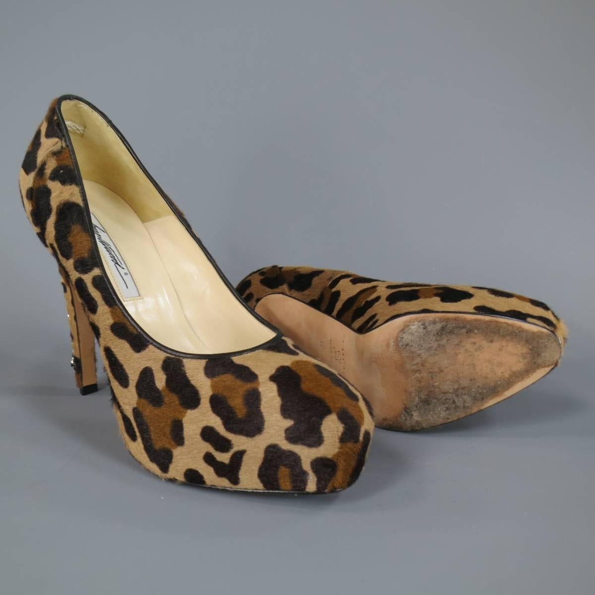 BRIAN ATWOOD Size 10 Leopard Print Pony Hair Chain Heel Platform Pumps In Excellent Condition In San Francisco, CA