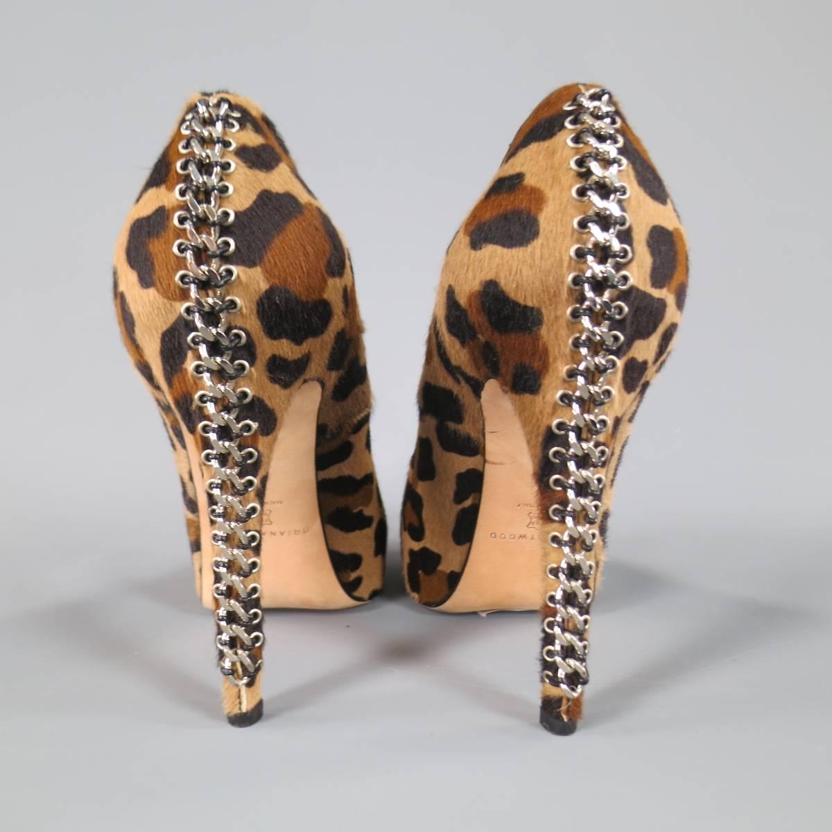 BRIAN ATWOOD Size 10 Leopard Print Pony Hair Chain Heel Platform Pumps 3